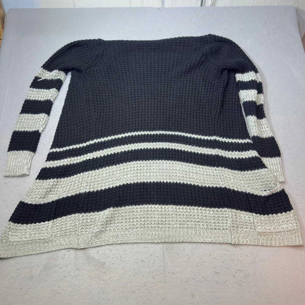 Rue21 Cardigan Womens XL Black White Excellent Striped Open Front Waffle Knit